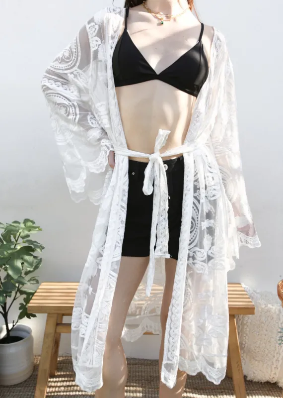 Lace Embroidered Kimono Swimsuit Cover-Up sold by Anna-Kaci