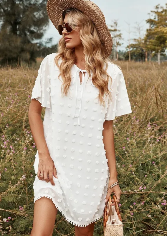 Clip Dot Pom Pom Trim Dress sold by Anna-Kaci