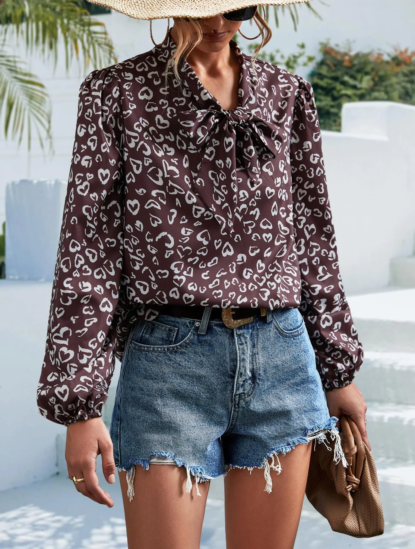 Tie V Neck Long Sleeve Blouse sold by Anna-Kaci product image thumbnail 5