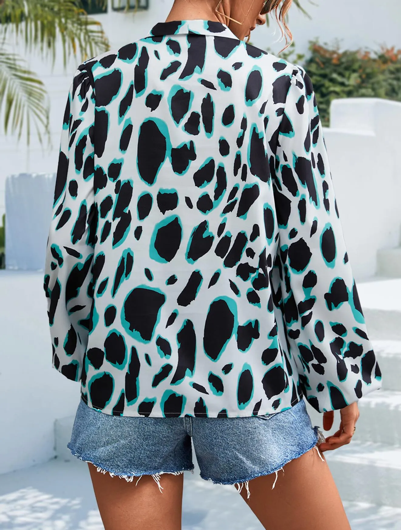 Tie V Neck Long Sleeve Blouse sold by Anna-Kaci product image thumbnail 3