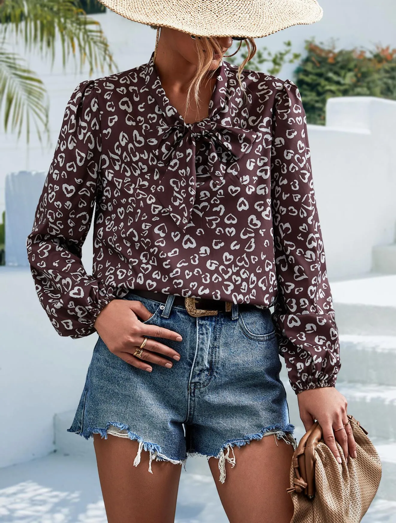 Tie V Neck Long Sleeve Blouse sold by Anna-Kaci product image thumbnail 4