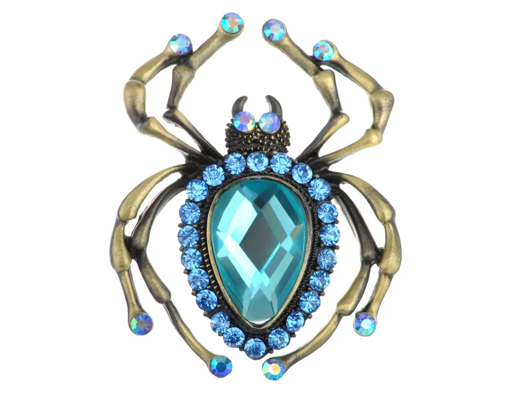 Antique Big Teardrop Sapphire Blue Spider Insect Brooch Pin sold by Anna-Kaci