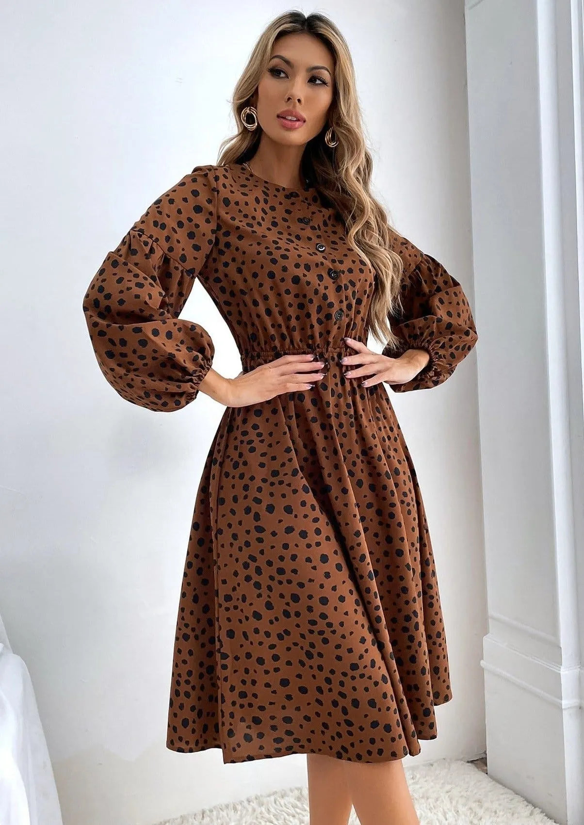 Button Front Cheetah Print Dress sold by Anna-Kaci