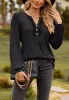 Split V Neck Ruffle Henley Top sold by Anna-Kaci