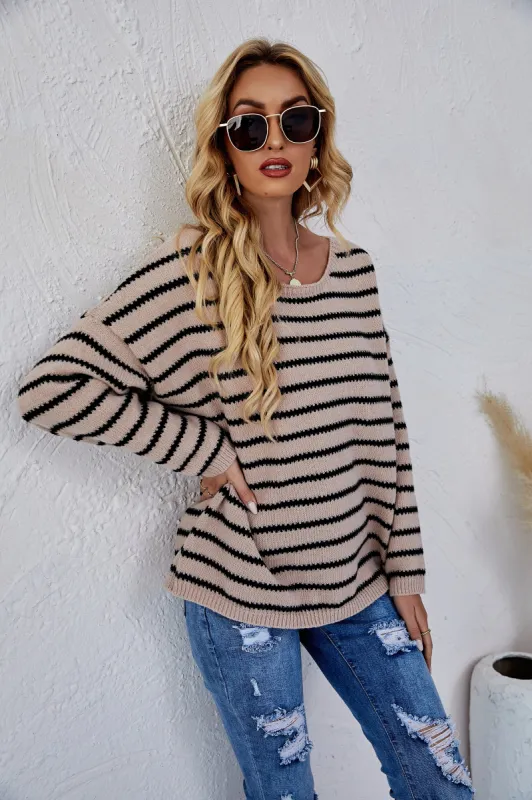 Round Neck Striped Knit Sweater sold by Anna-Kaci