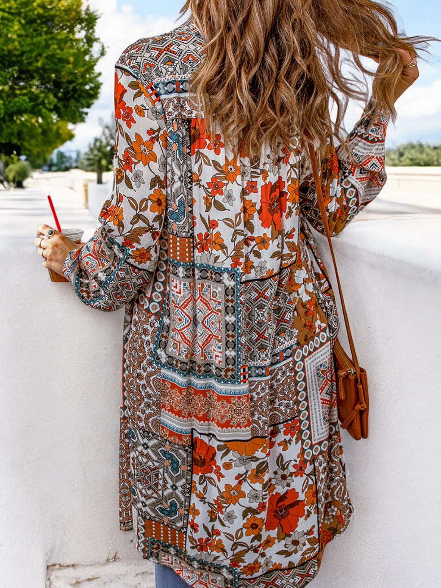 Anna-Kaci Women's Bohemian Long Sleeve Patchwork Kimono Cardigan with Open Front and Mixed Prints sold by Anna-Kaci product image thumbnail 4