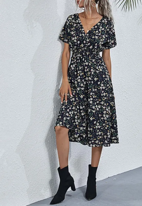 Soft Floral Everyday Cross-Front Dress sold by Anna-Kaci
