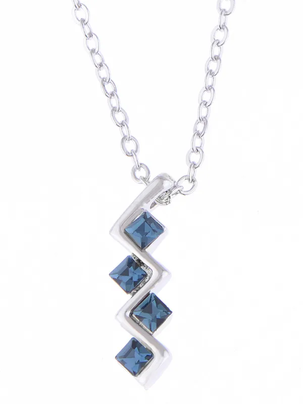 Swarovski Crystal Classic Square Blue Silver Zigzag Pendant Necklace sold by Anna-Kaci