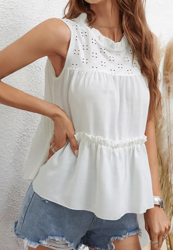 Eyelet Detail Peplum Top sold by Anna-Kaci