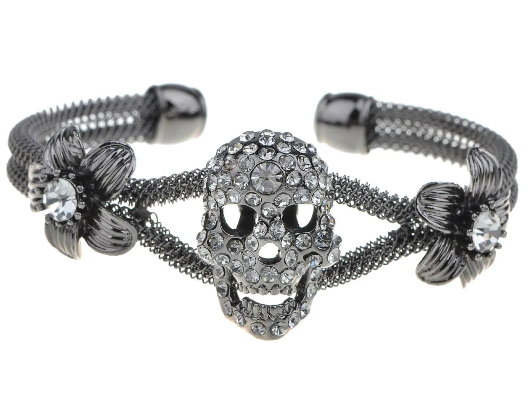 Gothic Skull Floral Halloween Gray Cuff Bracelet sold by Anna-Kaci