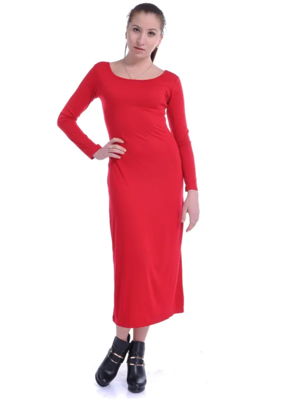 Red Simple Yet Chic 90's Inspired Stretch Fit Long Maxi Dress sold by Anna-Kaci