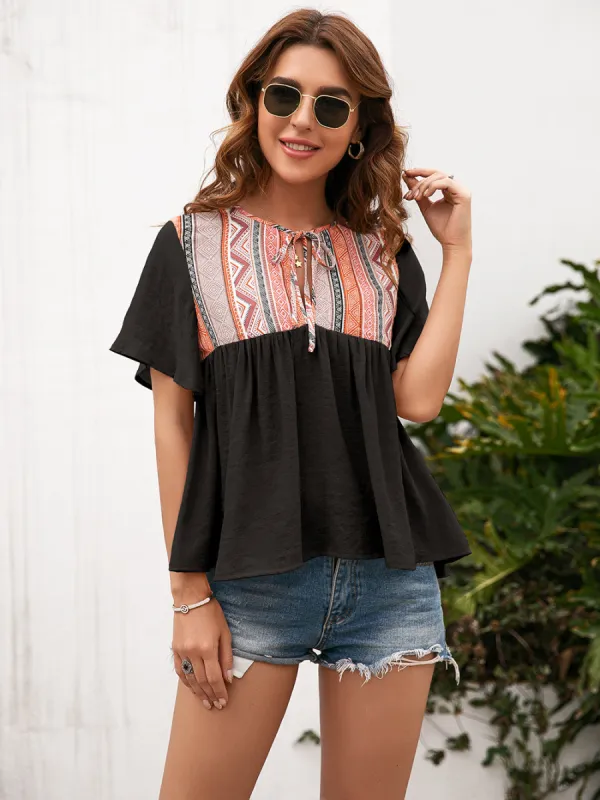 Tie Embroidered Summer Blouse sold by Anna-Kaci