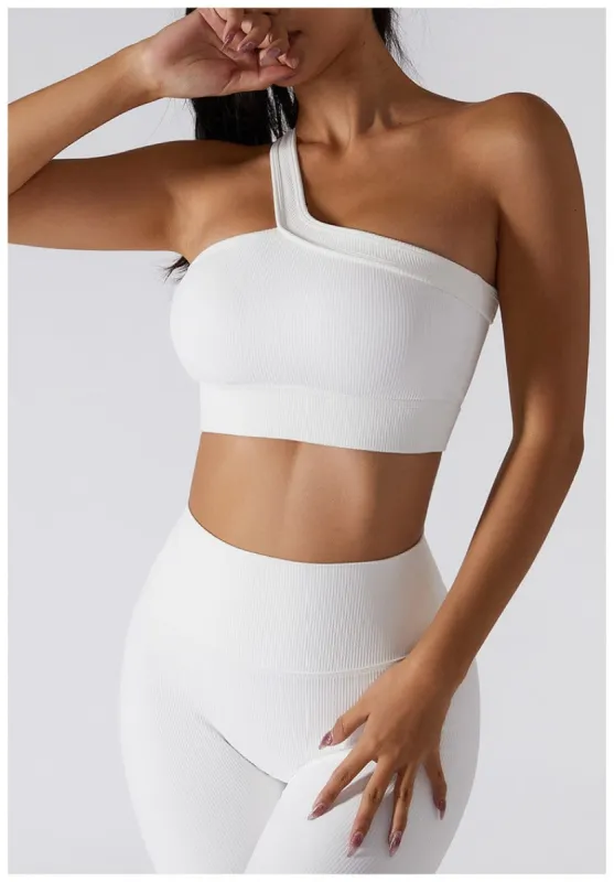 Ribbed Asymmetrical One Shoulder Sports Bra sold by Anna-Kaci