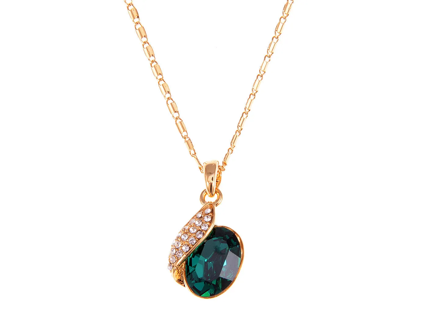 Swarovski Crystal Emerald Elements Leaf Dangling Chain Necklace sold by Anna-Kaci