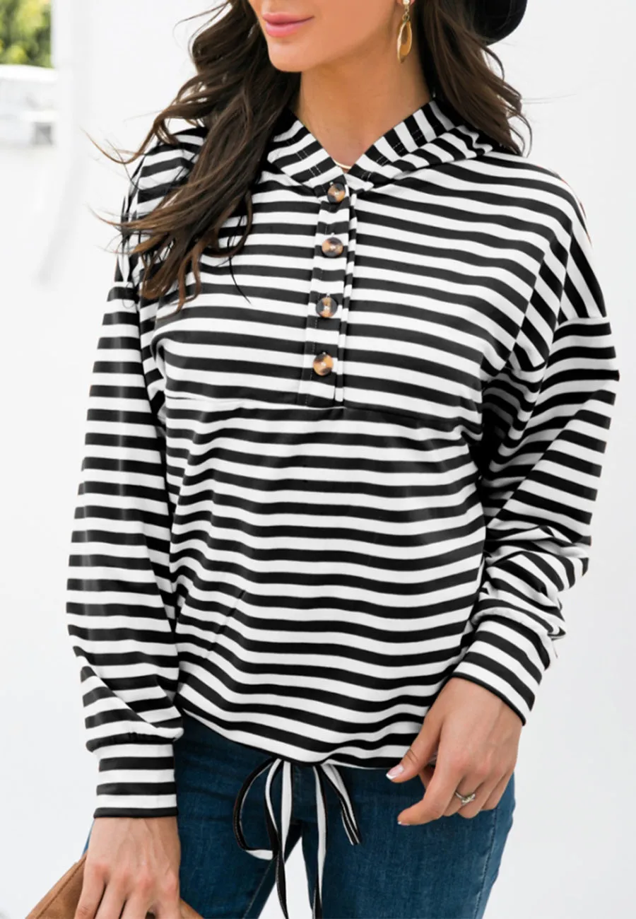 Horizontal Striped Tie Hem Hoodie sold by Anna-Kaci product image thumbnail 4