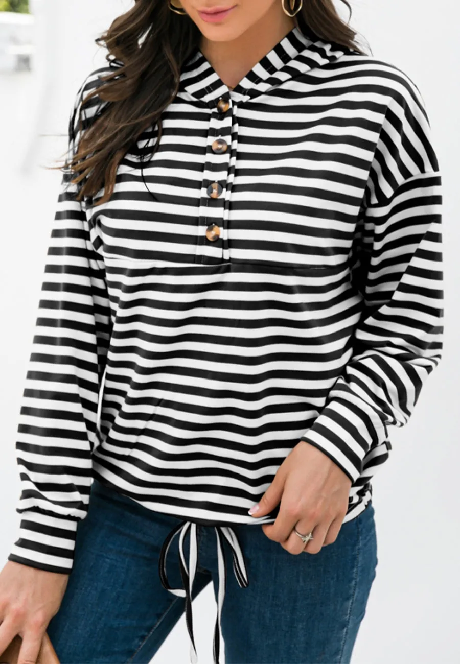Horizontal Striped Tie Hem Hoodie sold by Anna-Kaci product image thumbnail 5