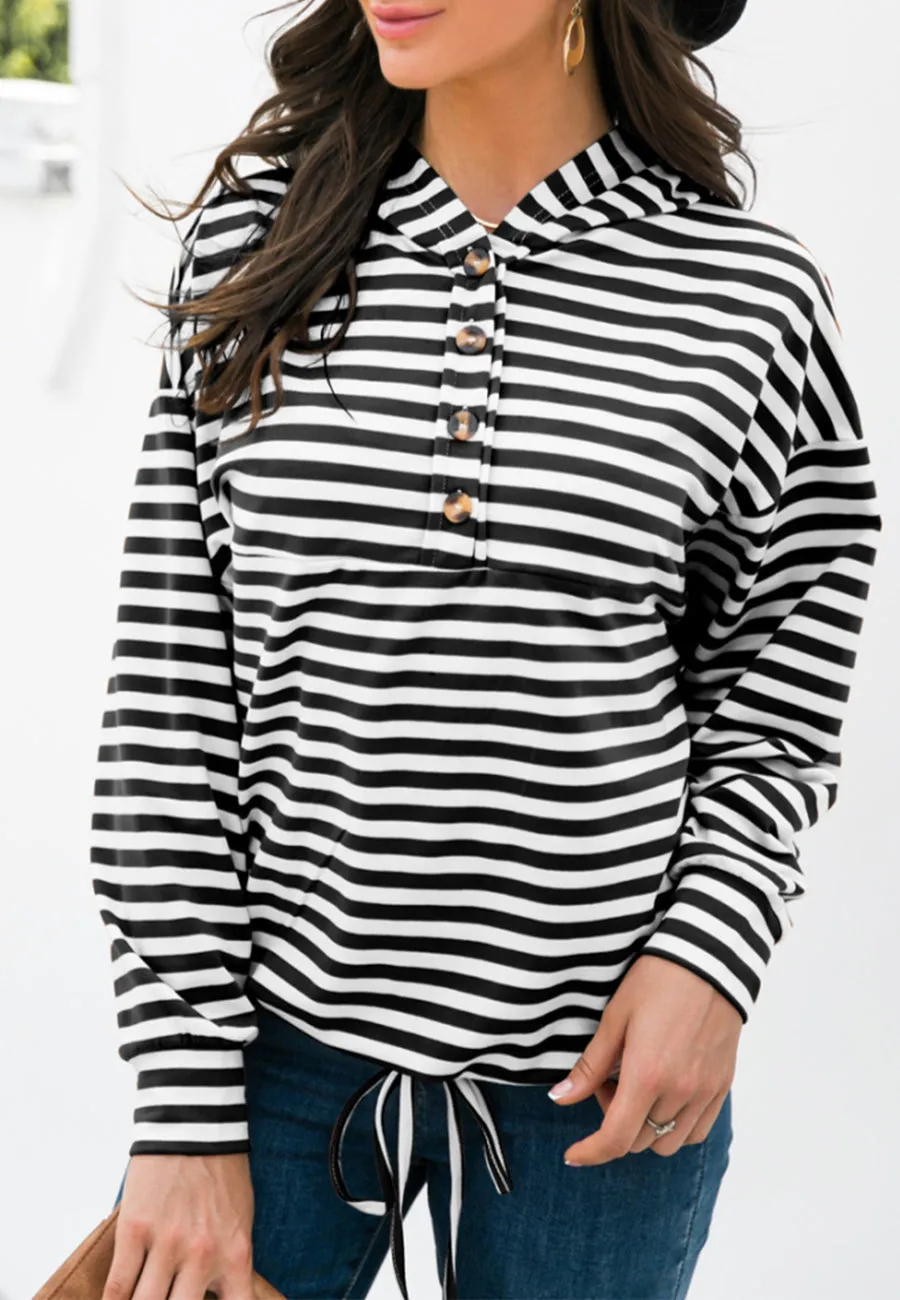 Horizontal Striped Tie Hem Hoodie sold by Anna-Kaci product image thumbnail 3