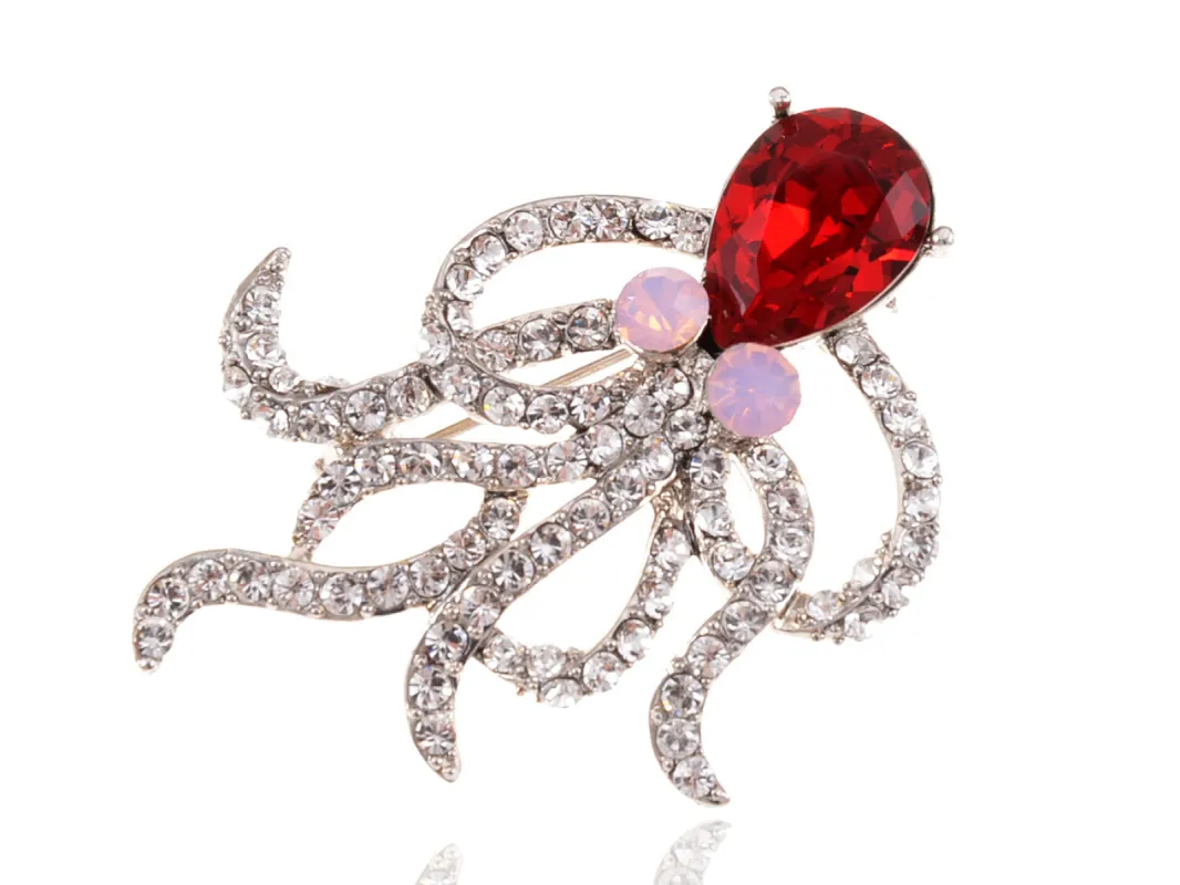 Swarovski Crystal Indian Red Pink Opal Eyes Octopus Bridal Pin Brooch sold by Anna-Kaci