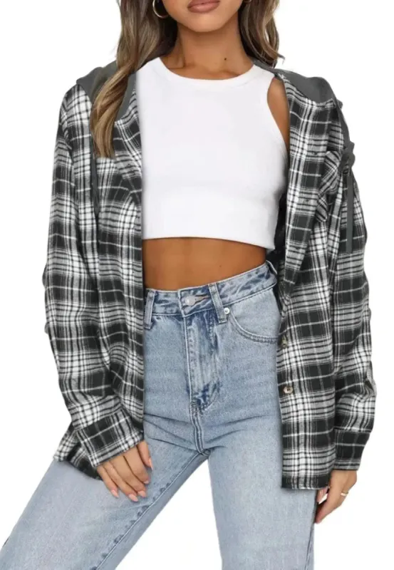 Tartan Print Hooded Jacket sold by Anna-Kaci