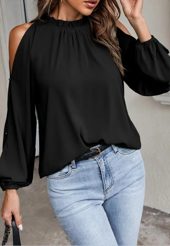 Cold Shoulder Long Sleeve Blouse sold by Anna-Kaci