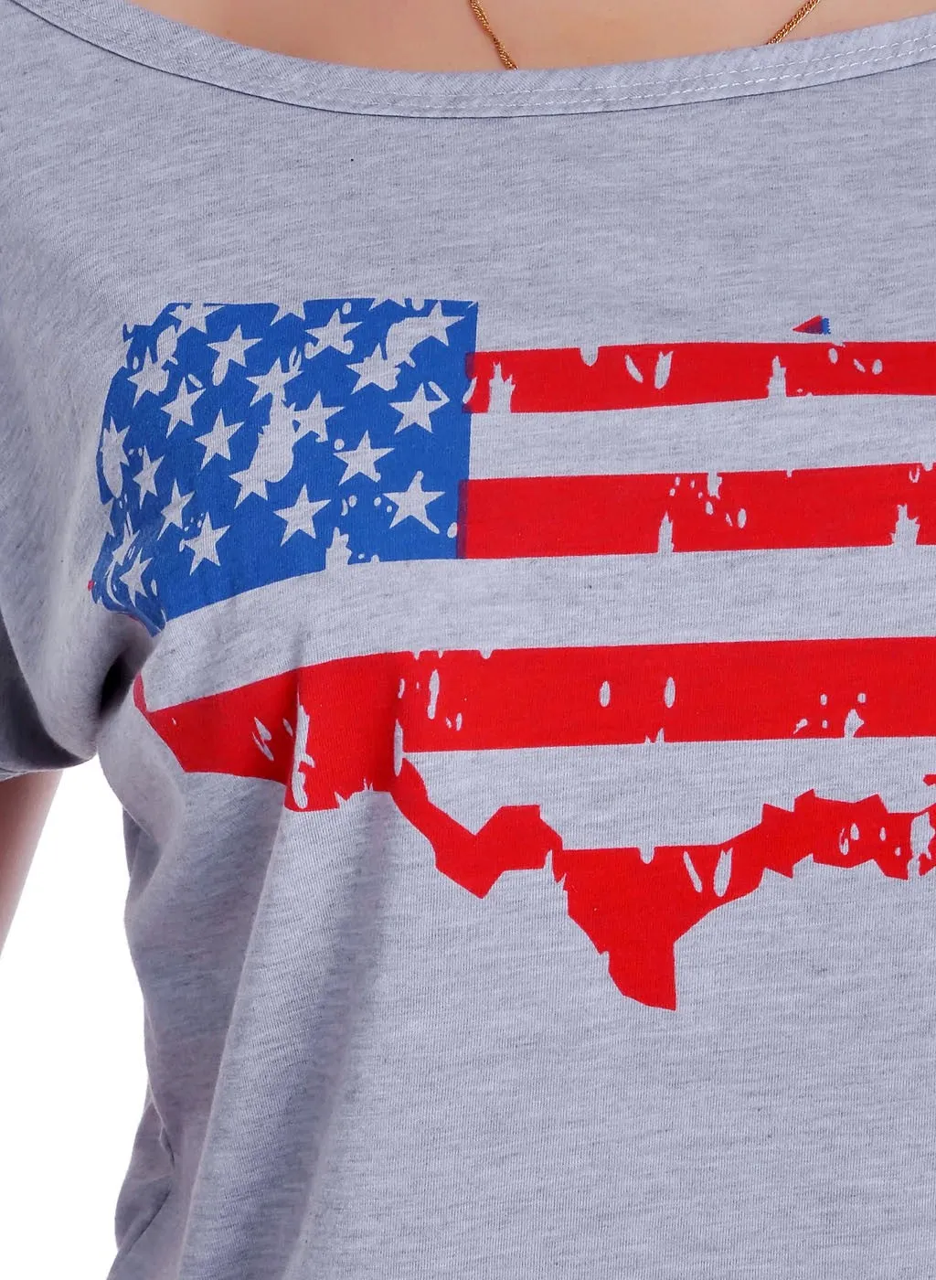 Grey United States of America Shaped Print Flag Colors T-Shirt sold by Anna-Kaci product image thumbnail 4