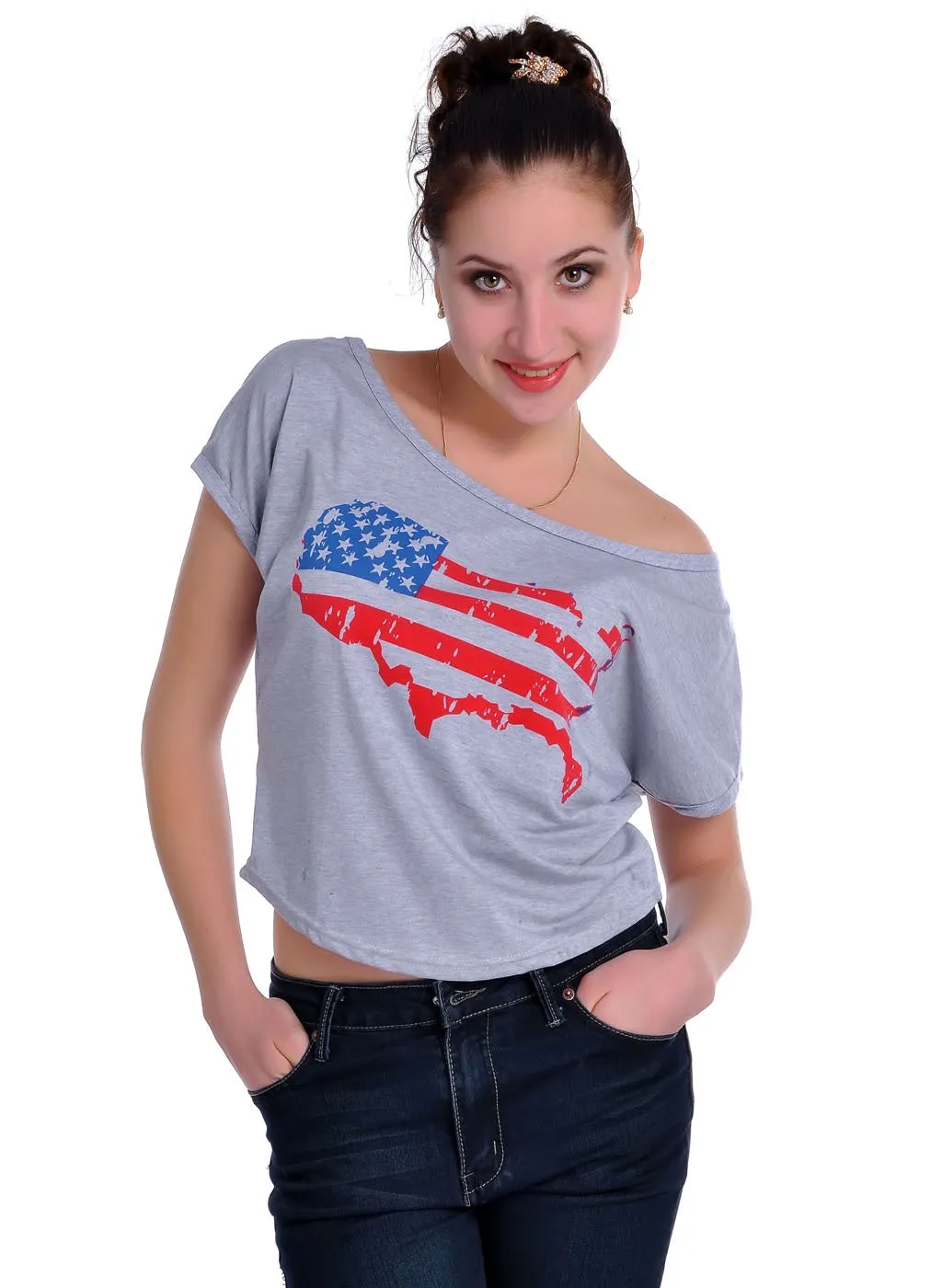 Grey United States of America Shaped Print Flag Colors T-Shirt sold by Anna-Kaci