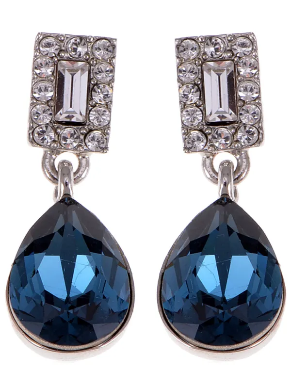 Swarovski Crystal Element Silver Blue Teardrop Rectangle Dangle Earrings sold by Anna-Kaci