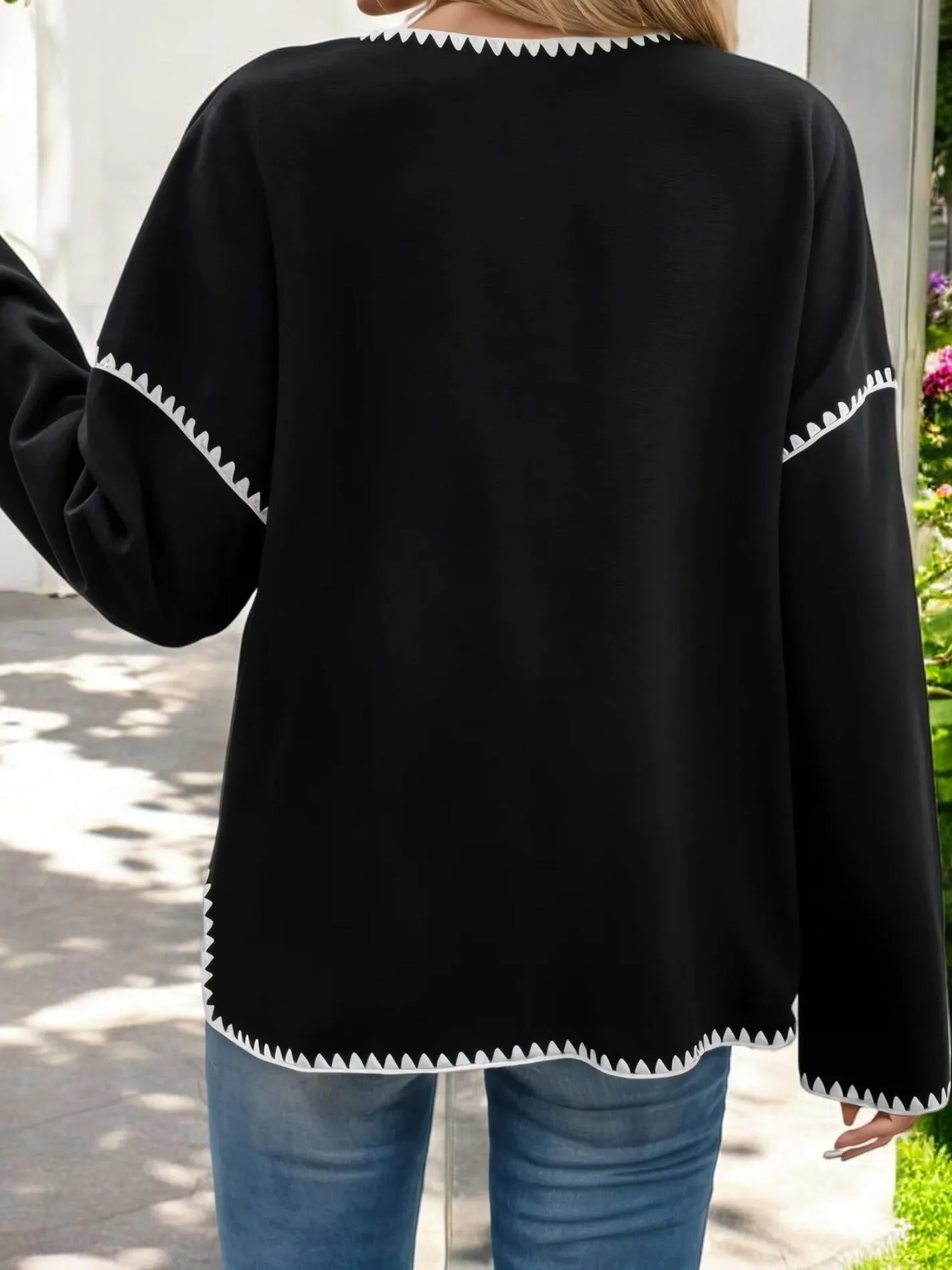 Contrast Trim Button-Up Cardigan with Front Pockets sold by Anna-Kaci product image thumbnail 4