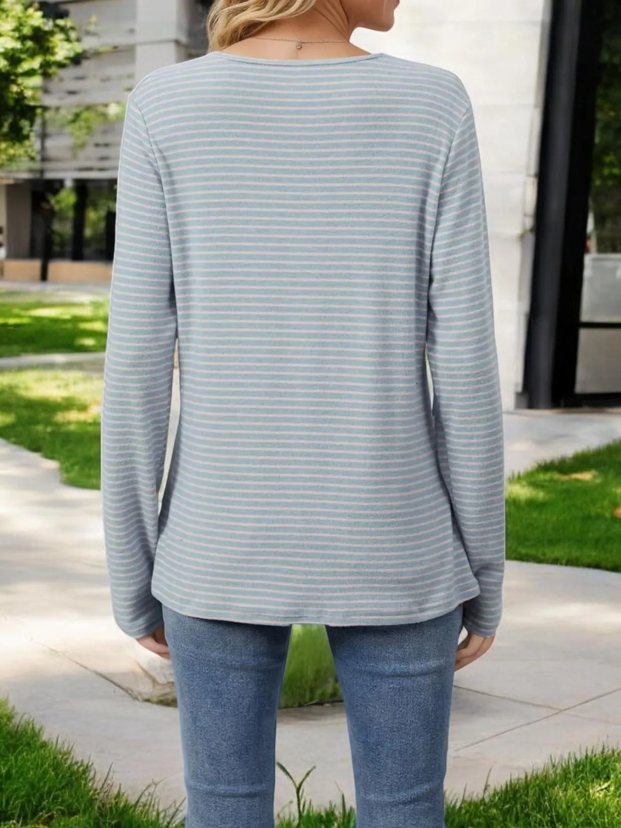 Striped Long Sleeve Henley Top with Button Details sold by Anna-Kaci product image thumbnail 5