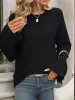 Classic Long Sleeve Crewneck Top with Button Cuff Detail sold by Anna-Kaci