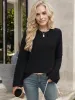 Classic Long Sleeve Crewneck Top with Button Cuff Detail sold by Anna-Kaci