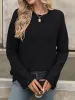 Classic Long Sleeve Crewneck Top with Button Cuff Detail sold by Anna-Kaci