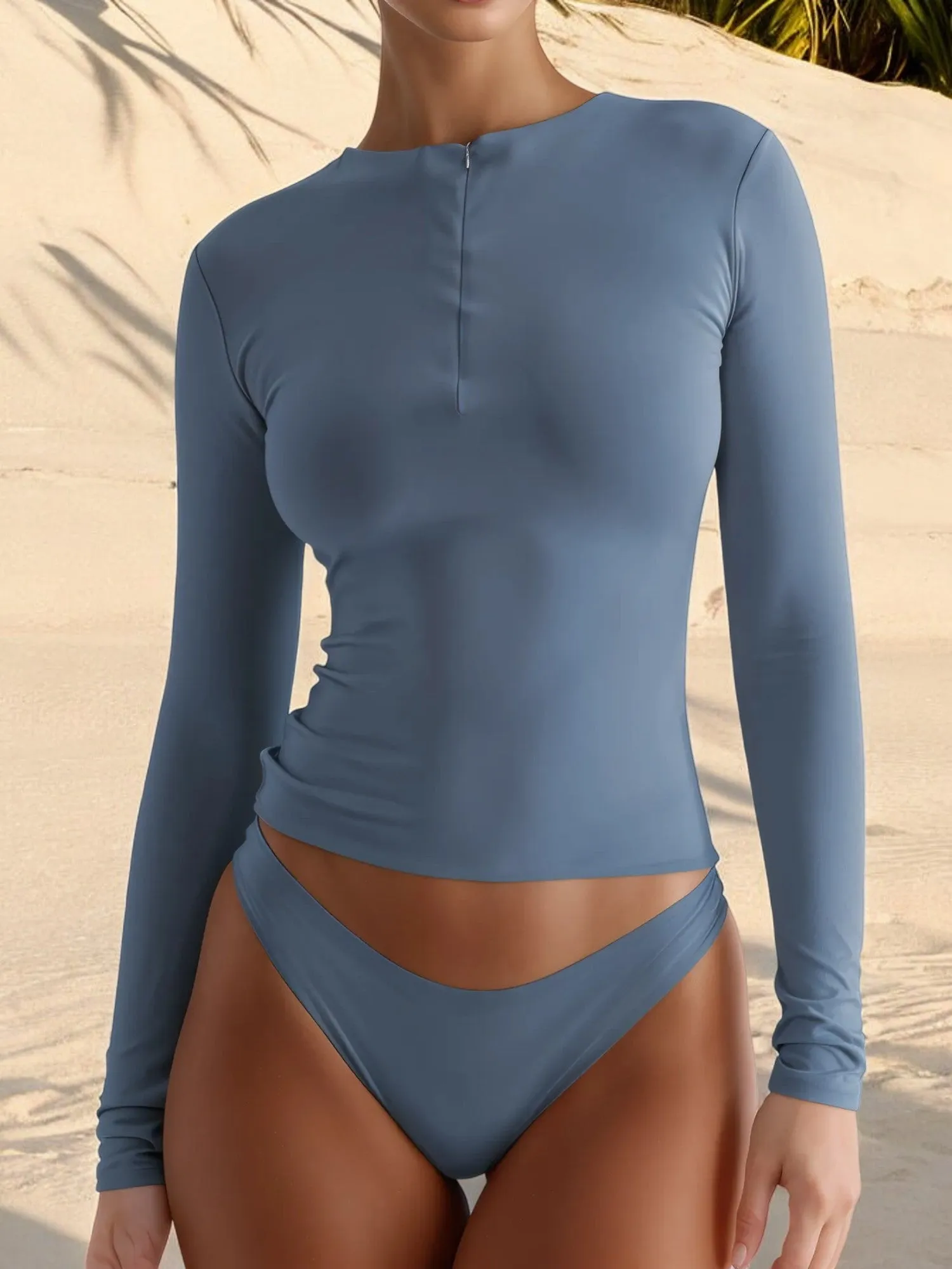 Long Sleeve Zip-Up Rash Guard Swim Top with UPF Protection sold by Anna-Kaci product image thumbnail 4