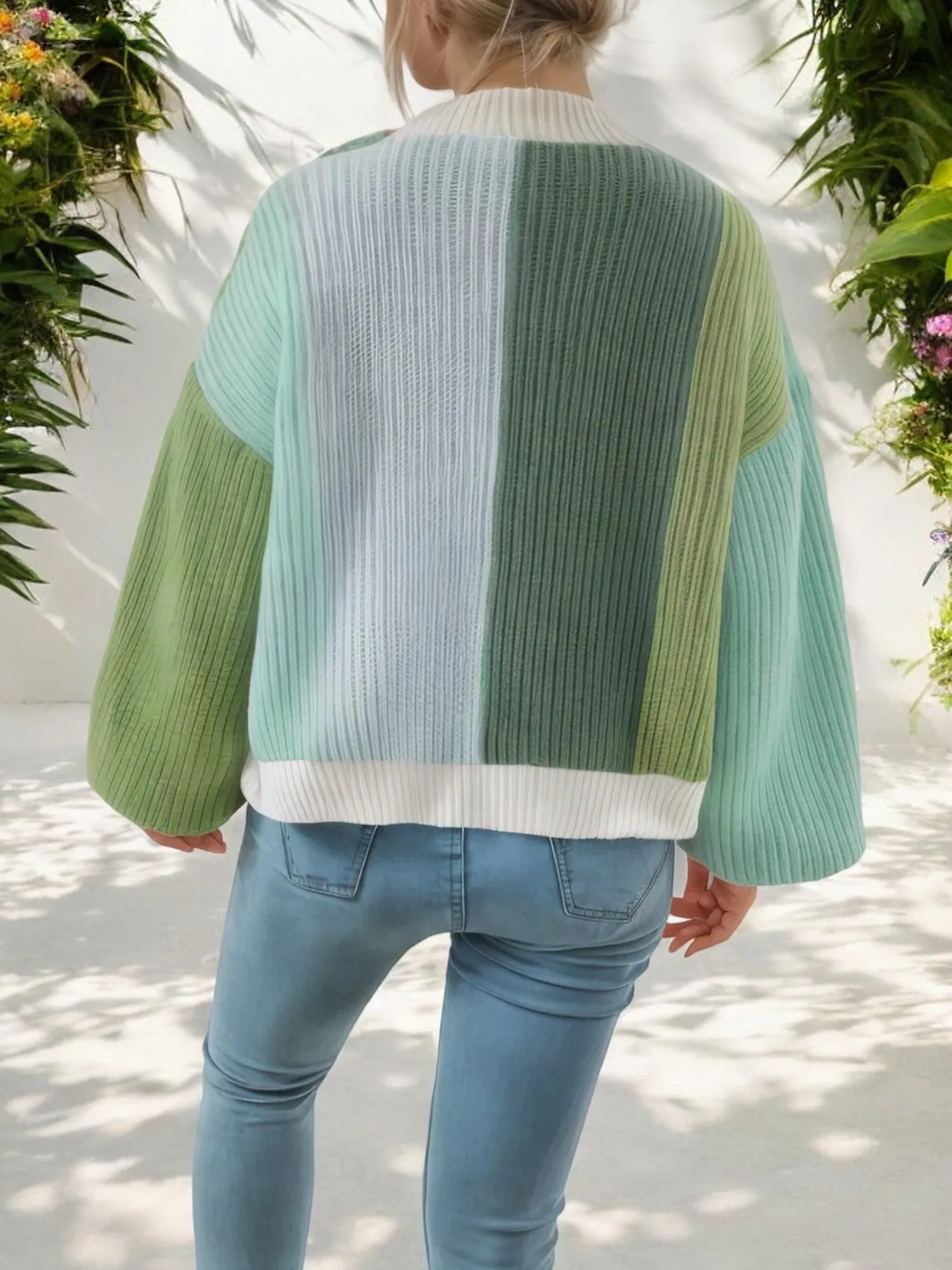 Colorblock Open Front Cardigan with Balloon Sleeves sold by Anna-Kaci product image thumbnail 3