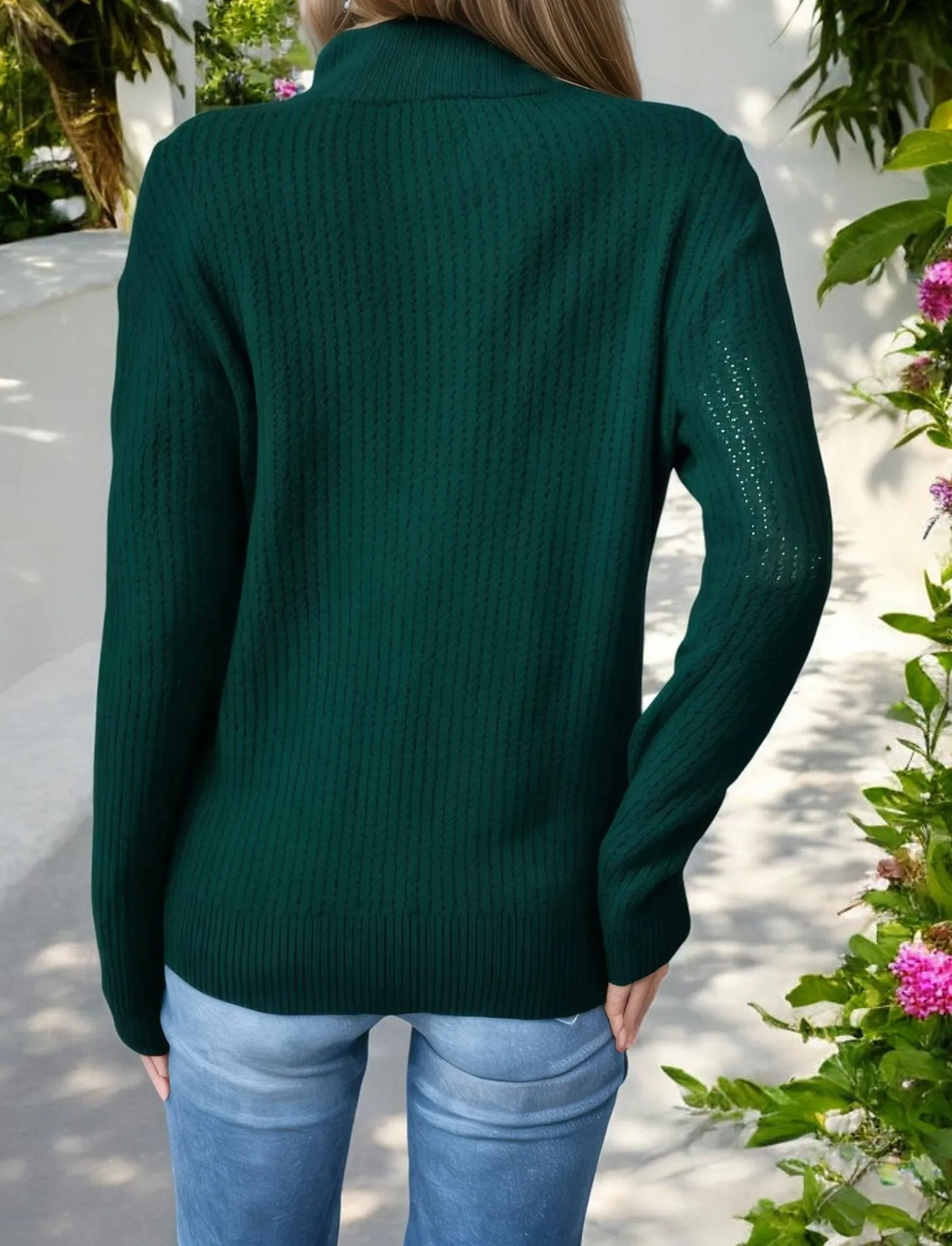 Quarter-Zip Knit Sweater with Chevron Detail sold by Anna-Kaci product image thumbnail 2
