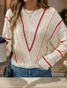 Striped Knit Sweater with Chevron Detail and Crew Neck sold by Anna-Kaci