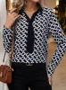 Geometric Print Long Sleeve Blouse with Tie Neck Detail sold by Anna-Kaci