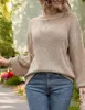 Textured Knit Sweater with Balloon Sleeves and Crew Neck sold by Anna-Kaci