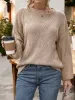 Textured Knit Sweater with Balloon Sleeves and Crew Neck sold by Anna-Kaci