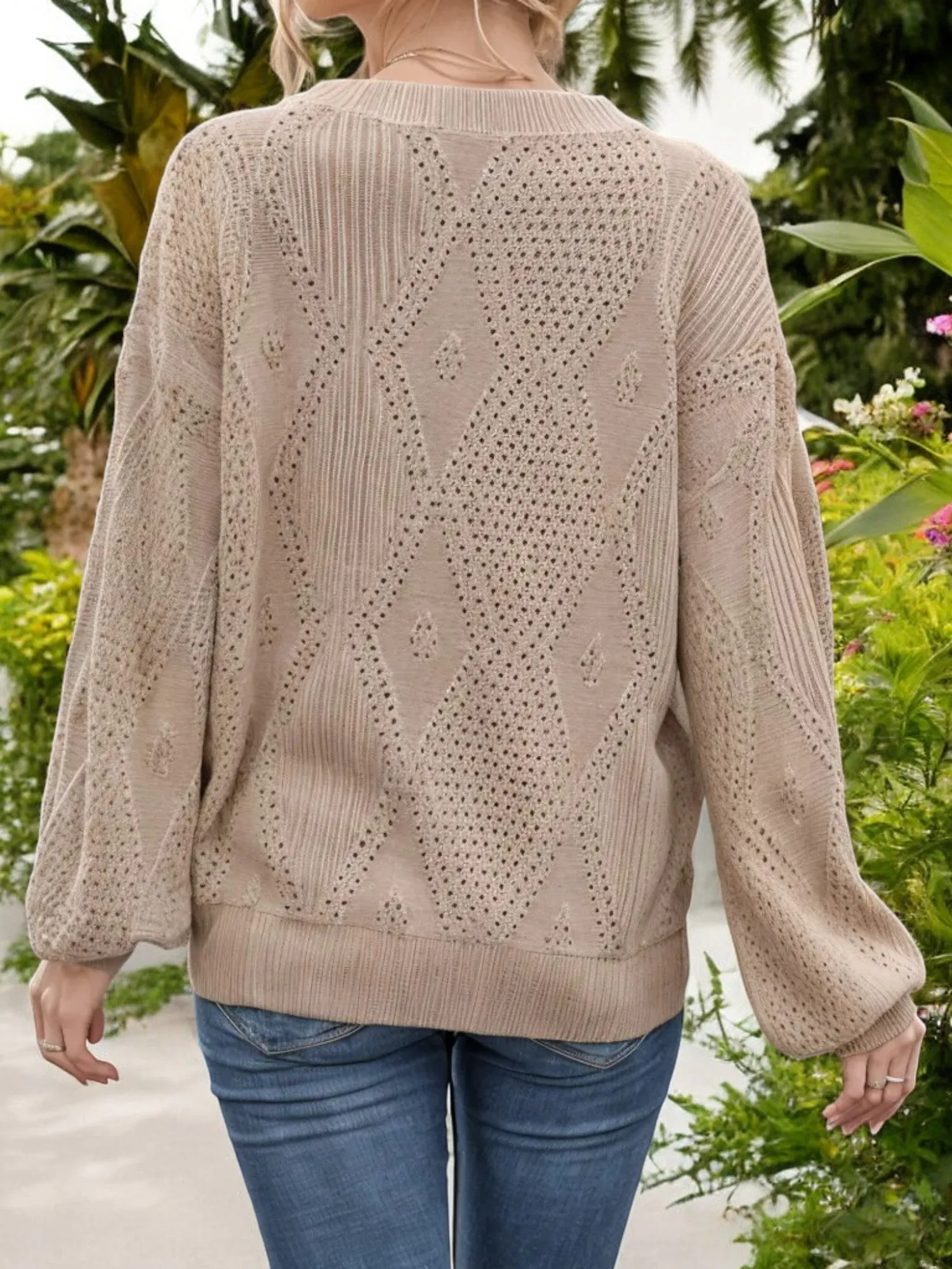 Textured Knit Sweater with Balloon Sleeves and Crew Neck sold by Anna-Kaci product image thumbnail 3