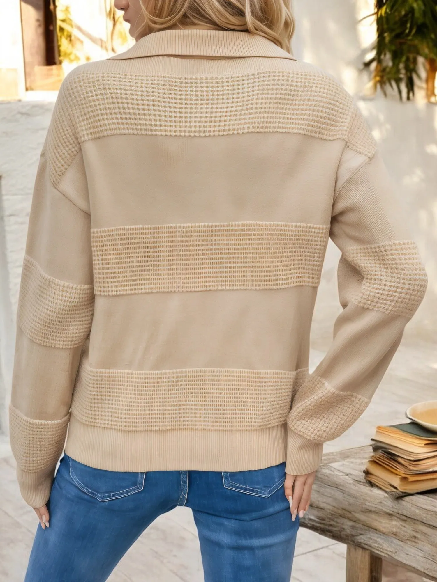 Striped Polo Collar Knit Sweater with Long Sleeves sold by Anna-Kaci product image thumbnail 4