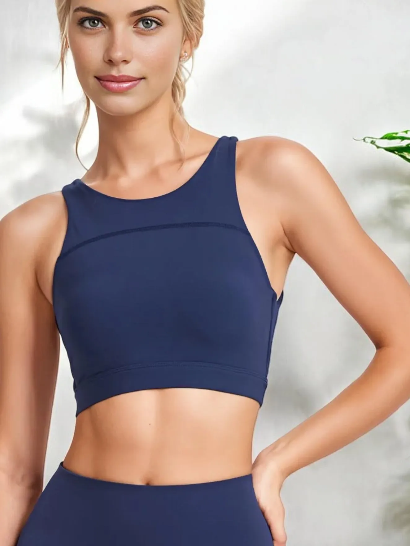 High Neck Racerback Sports Bra with Contoured Fit and Supportive Band sold by Anna-Kaci