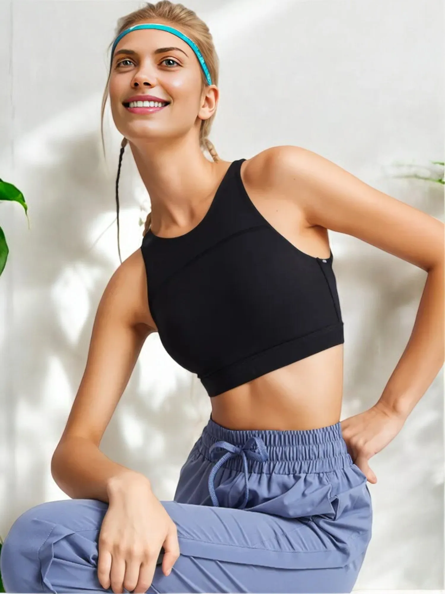 High Neck Racerback Sports Bra with Contoured Fit and Supportive Band sold by Anna-Kaci product image thumbnail 5