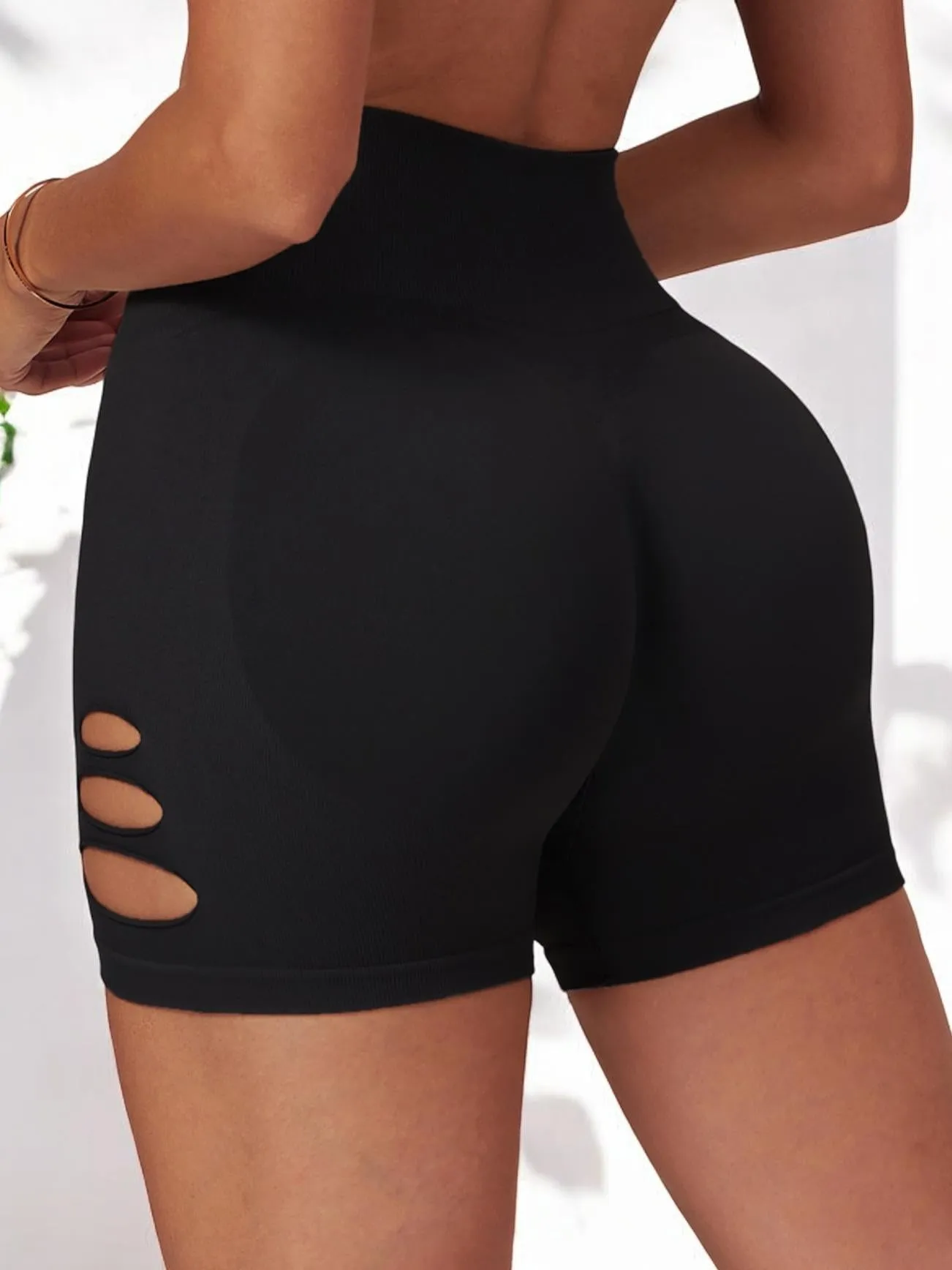 High Waist Cutout Athletic Shorts with Ribbed Stretch Fit sold by Anna-Kaci product image thumbnail 2