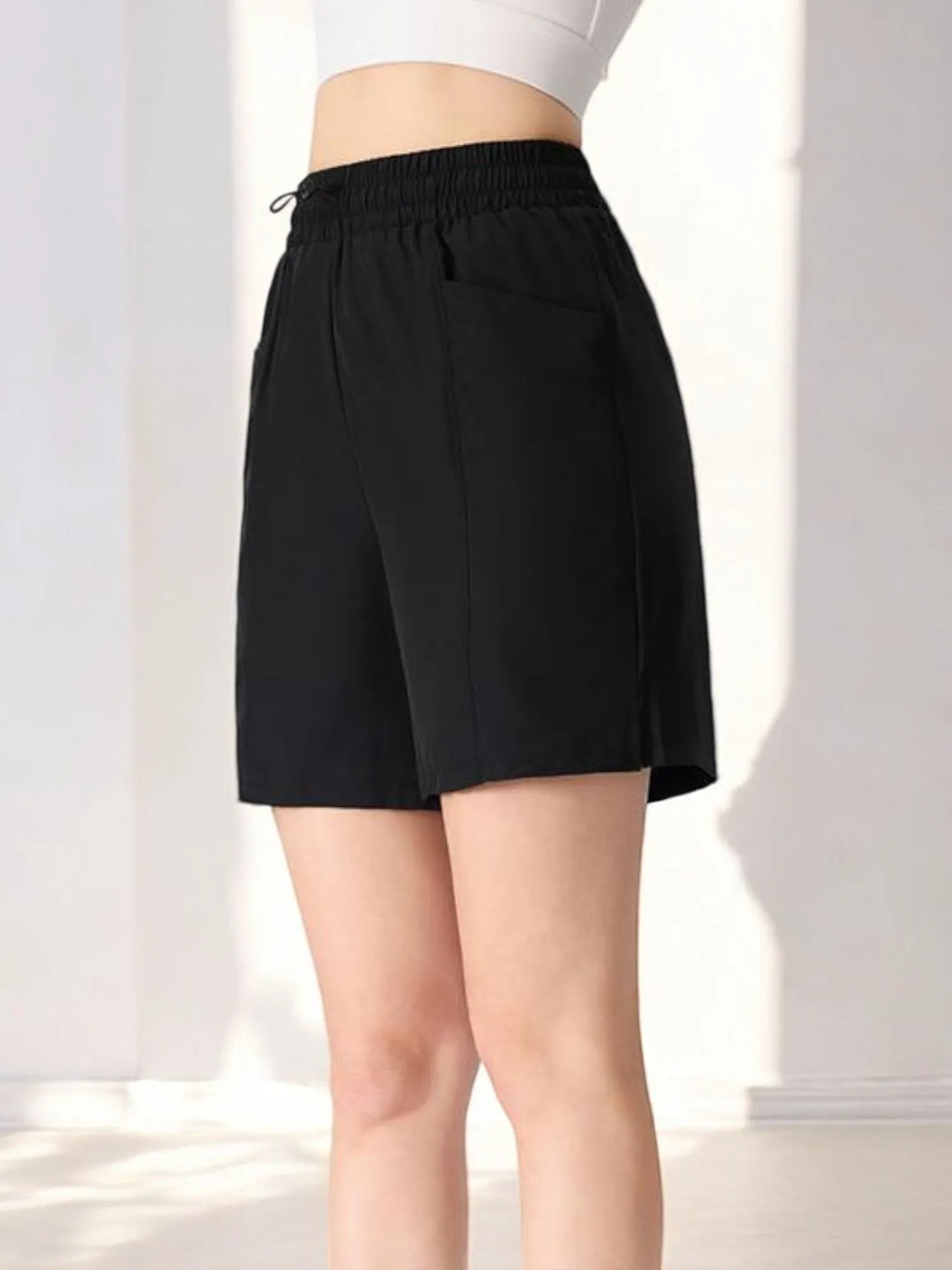 High Waist Drawstring Athletic Shorts with Relaxed Fit and Side Pockets sold by Anna-Kaci product image thumbnail 5