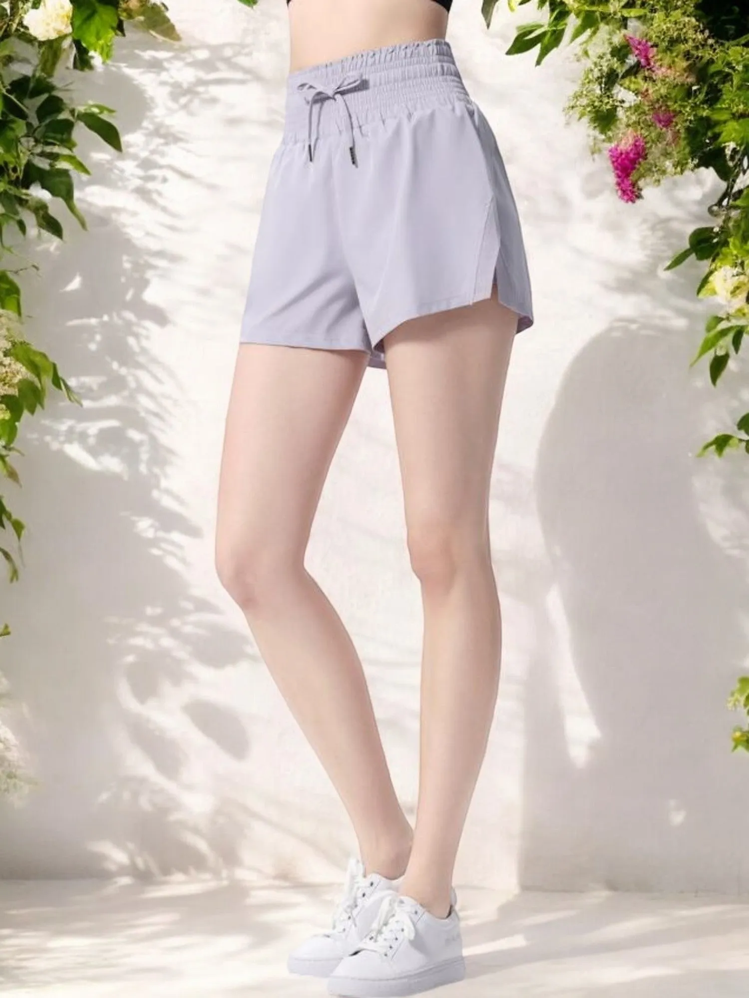 High Waist Elastic Drawstring Athletic Shorts with Side Slits and Built-in Lin sold by Anna-Kaci product image thumbnail 2