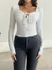 Long Sleeve Tie-Front Ruched Top with Square Neckline and Flared Cuffs sold by Anna-Kaci