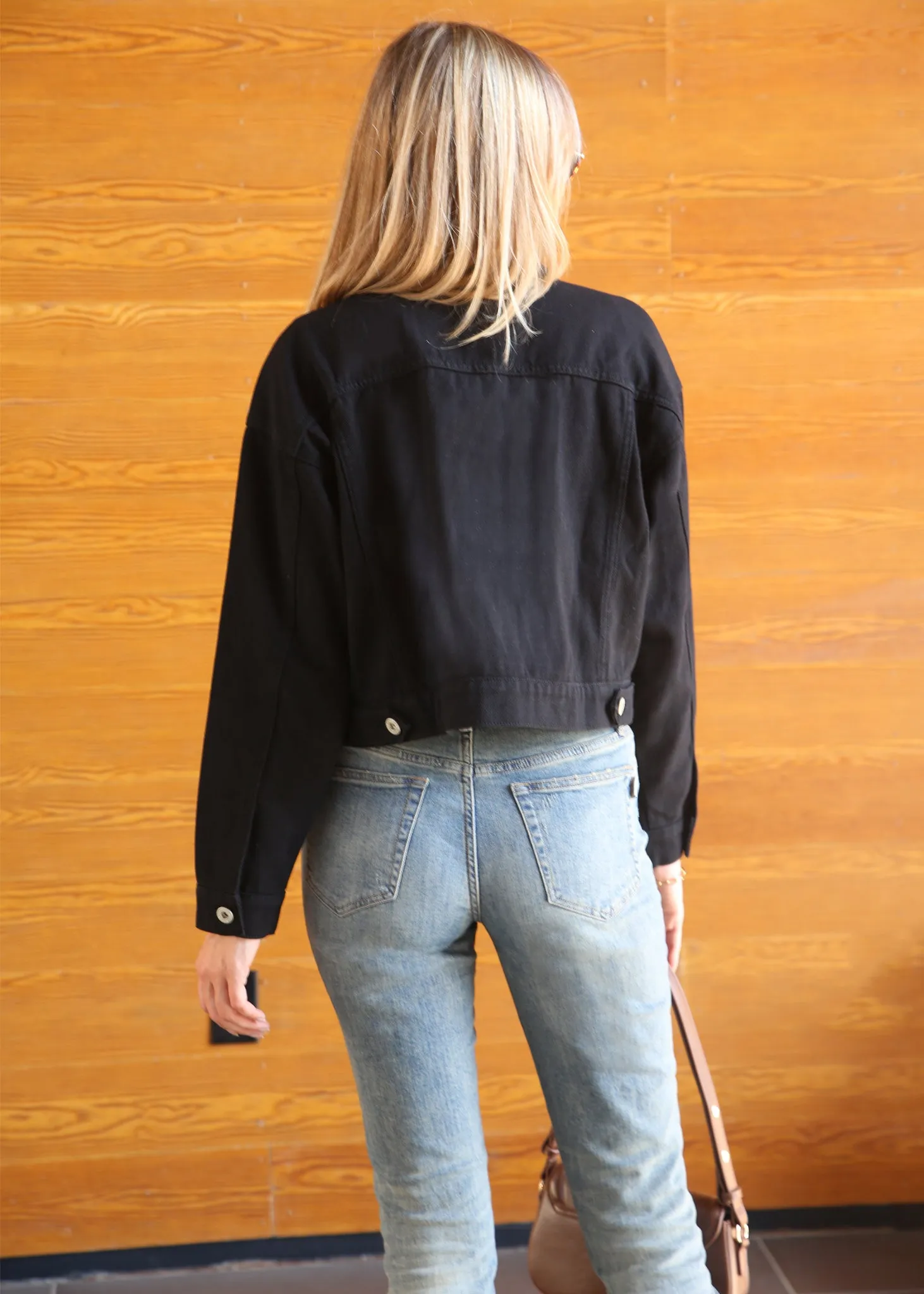 Cropped Button Down Denim Jean Jacket with Pockets sold by Anna-Kaci product image thumbnail 4