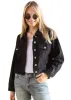 Cropped Button Down Denim Jean Jacket with Pockets sold by Anna-Kaci