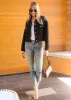 Cropped Button Down Denim Jean Jacket with Pockets sold by Anna-Kaci